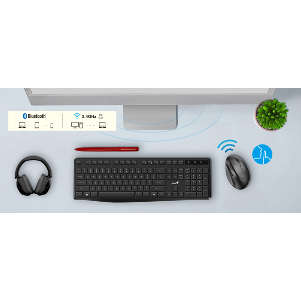 Mouse Genius Ergo 8350S, Wireless, Bluetooth, USB, Dark Grey