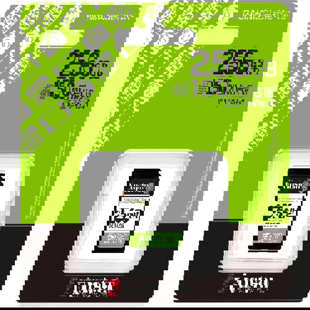 მეხსიერების ბარათი Kingston SDS3/256GB Canvas Select Plus, 256GB, SDXC, C10, UHS-I, U1, Black