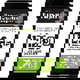 მეხსიერების ბარათი Kingston SDS3/128GB Canvas Select Plus, 128GB, SDXC, C10, UHS-I, U1, Black