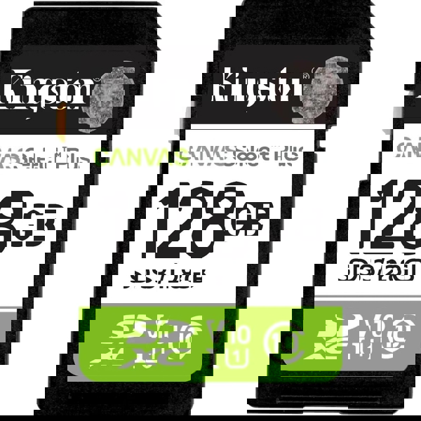 მეხსიერების ბარათი Kingston SDS3/128GB Canvas Select Plus, 128GB, SDXC, C10, UHS-I, U1, Black