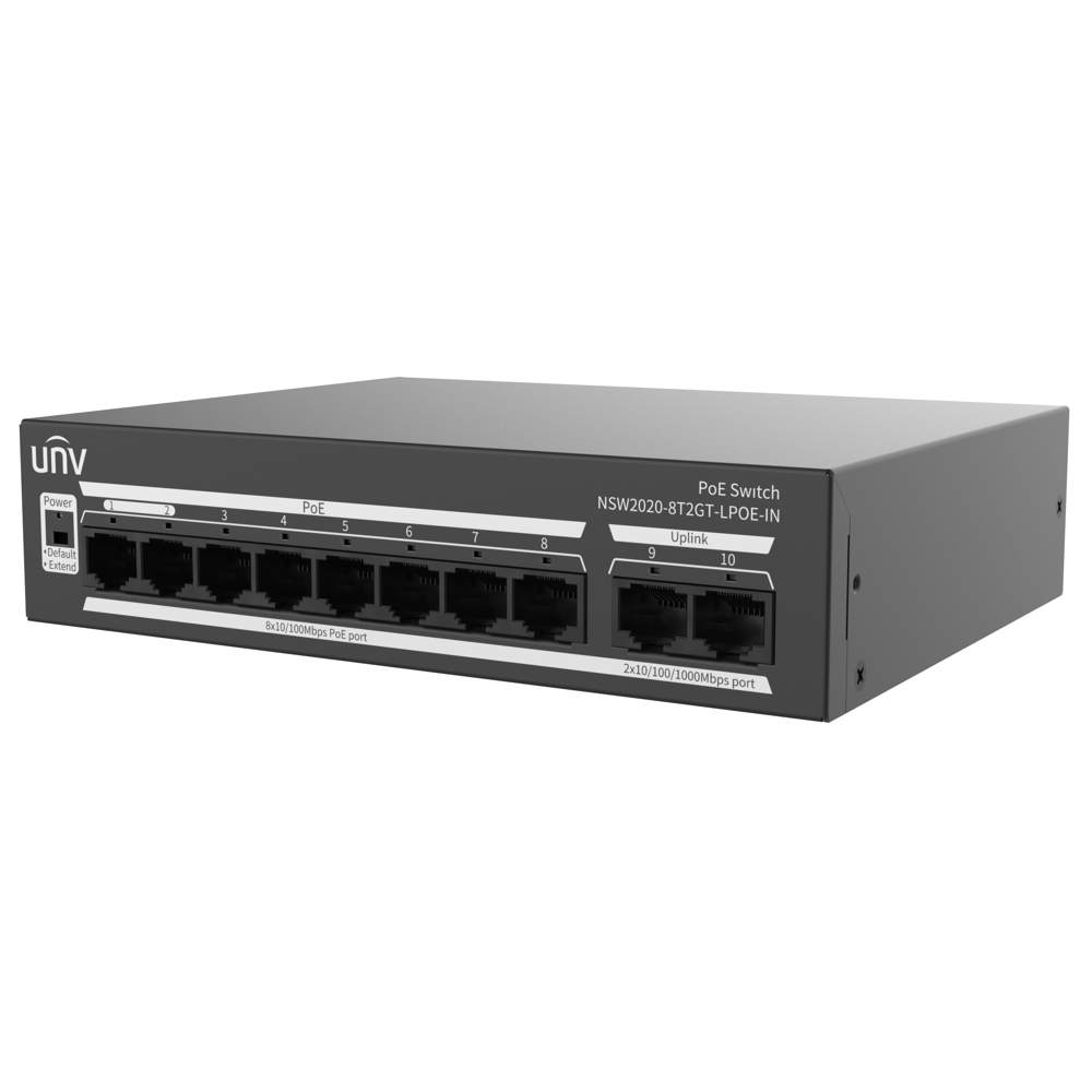 სვიჩი Uniview NSW2020-8T2GT-LPOE-IN, 8-Port Gigabit, PoE+ Switch, Black