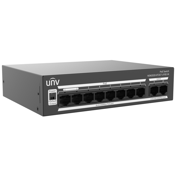 სვიჩი Uniview NSW2020-8T2GT-LPOE-IN, 8-Port Gigabit, PoE+ Switch, Black