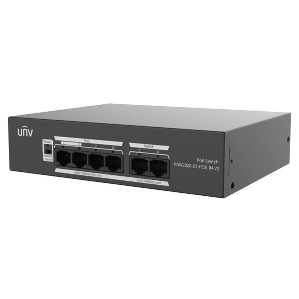 სვიჩი Uniview NSW2020-8T2GT-LPOE-IN, 6-Port, PoE+ Switch, Black
