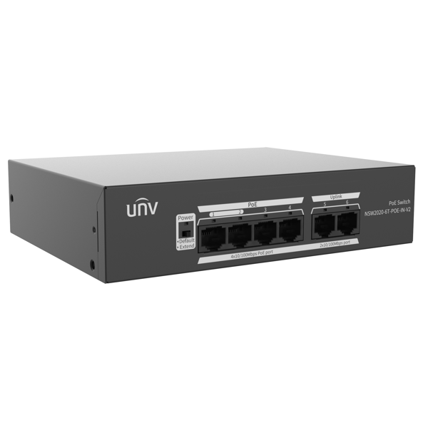 სვიჩი Uniview NSW2020-8T2GT-LPOE-IN, 6-Port, PoE+ Switch, Black