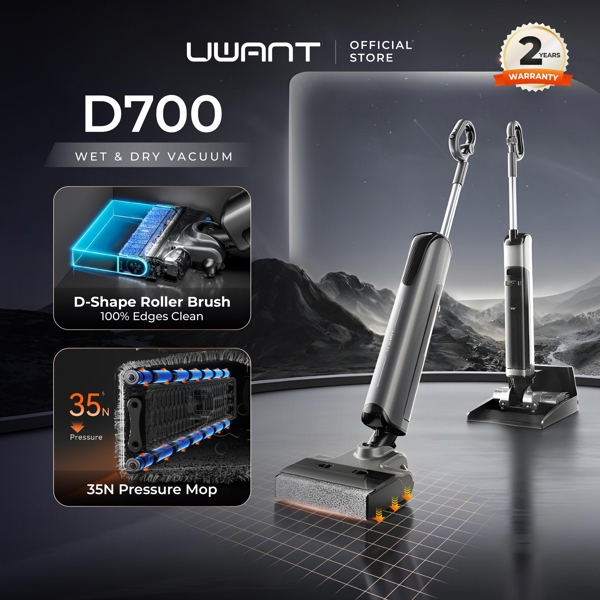 მტვერსასრუტი სველი წმენდით Uwant D700, 20,000Pa, 700ML, Wet And Dry Vacuum Cleaner With D-Shaped Rolling Brush, Grey