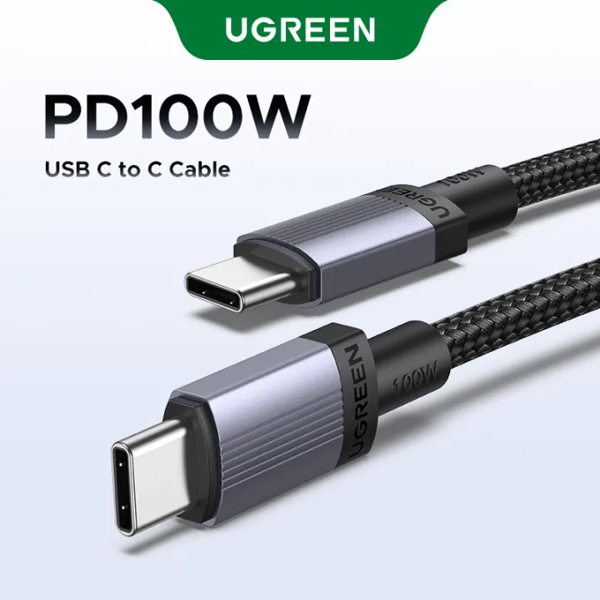 USB კაბელი UGREEN L528 (65832), 100W, Type-C to Type-C Cable, 1m, Grey/Black