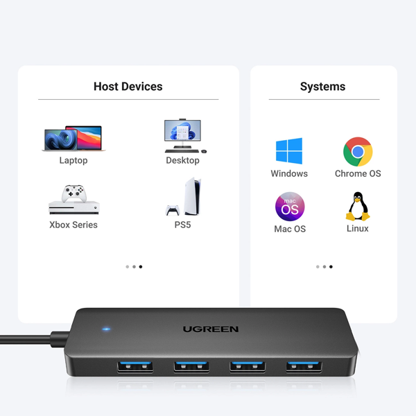 USB ჰაბი UGREEN CM219 (35574), USB, HUB, Black