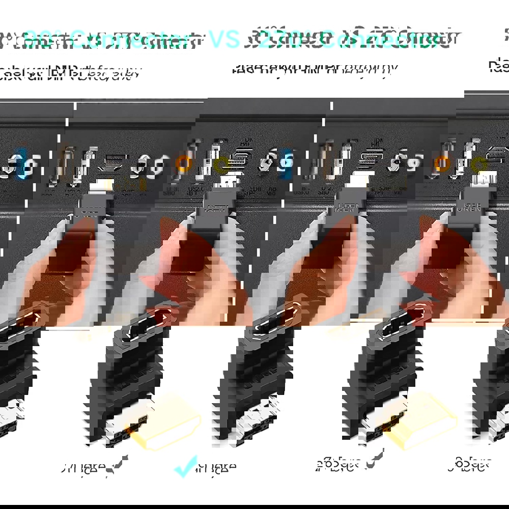 კუთხის HDMI ადაპტერი UGREEN HD112 (20110), HDMI 4K Adapter Male to Female Up-angled, Black