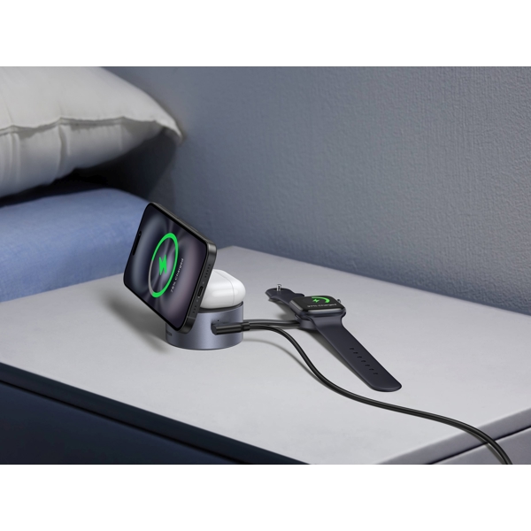 3in1 Wireless Charger UGREEN W712 (65148) Magflow Qi2.2, 15W, Grey