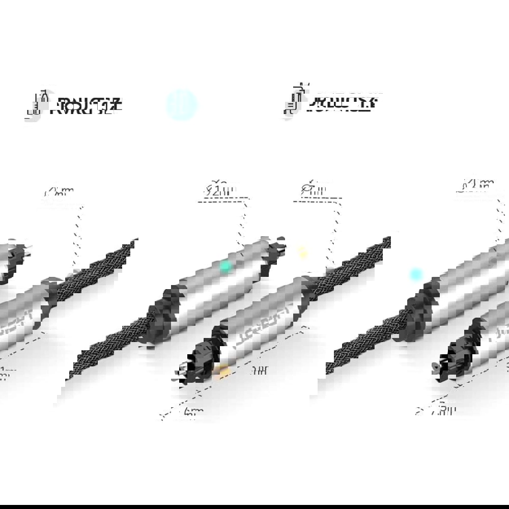 ოპტიკური აუდიო კაბელი UGREEN AV108 (10540), Toslink Optical Audio Cable, 2m, Black/Silver