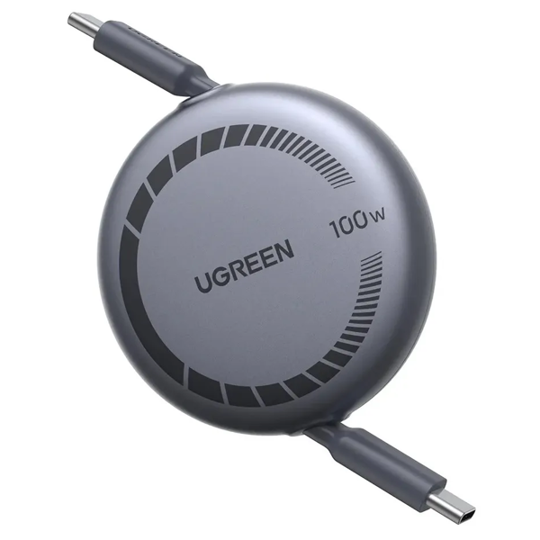 Type-C to Type-C PD Fast Charging Retractable Cable UGREEN L531 (65905), 100W, 1m, Grey/Black