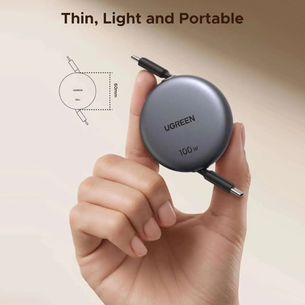 Type-C to Type-C PD Fast Charging Retractable Cable UGREEN L531 (65905), 100W, 1m, Grey/Black