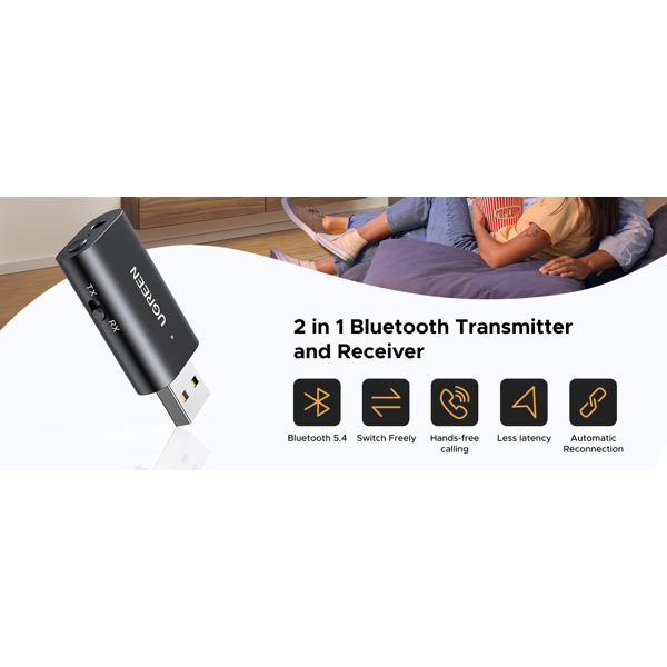 USB 2.0 to 3.5mm Bluetooth Transmitter/Receiver Adapter UGREEN CM523 (60300), Black