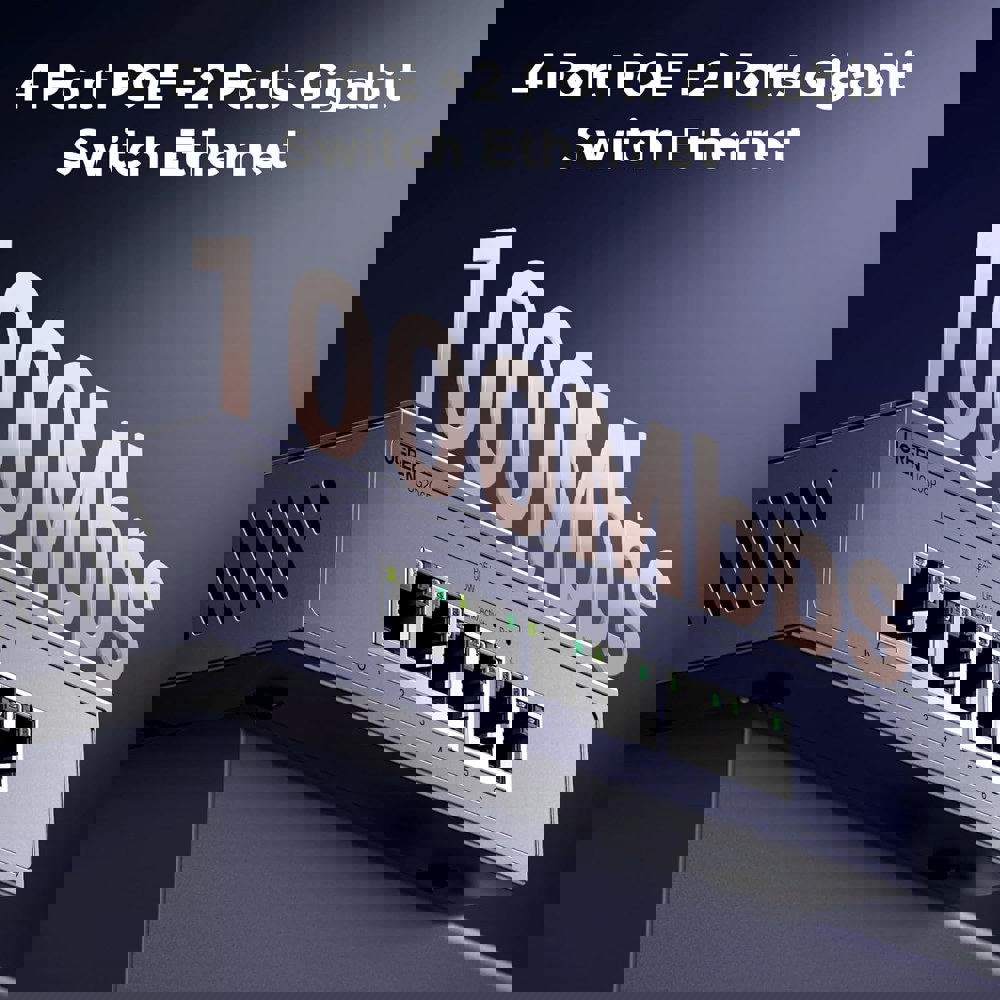 სვიჩი UGREEN CM741 (35371EU), 6-Port Gigabit, PoE+ Switch, Grey