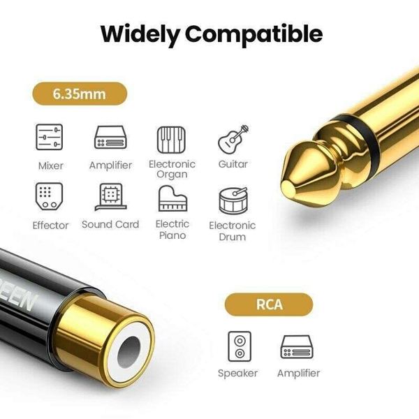 6.35mm Male to RCA Female Adapter UGREEN AV169 (80731), Black/Gold