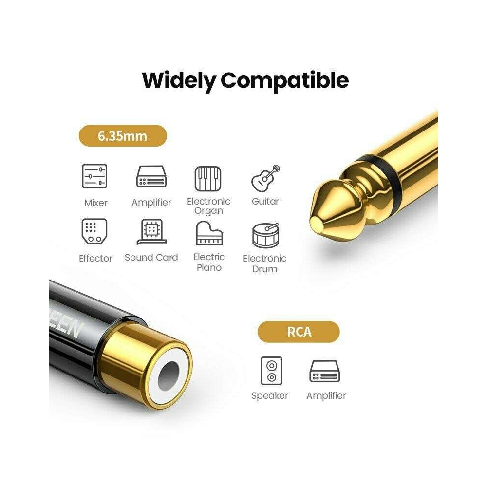 6.35mm Male to RCA Female Adapter UGREEN AV169 (80731), Black/Gold