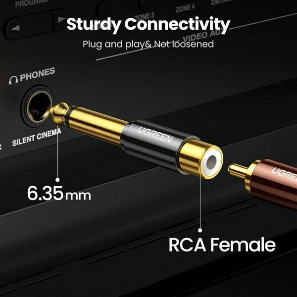 6.35mm Male to RCA Female Adapter UGREEN AV169 (80731), Black/Gold