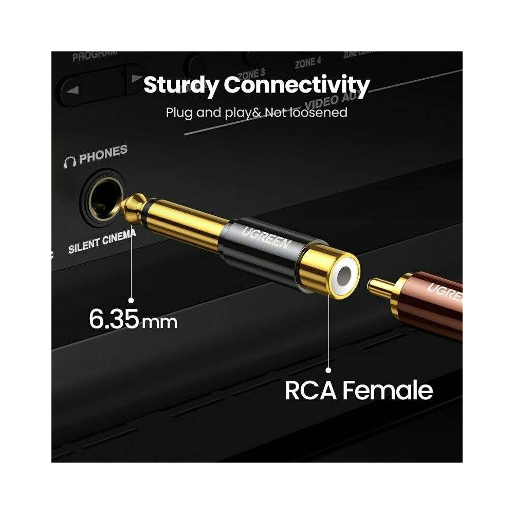 აუდიო ადაპტერი UGREEN AV169 (80731), 6.35mm Male to RCA Female Adapter, Black/Gold