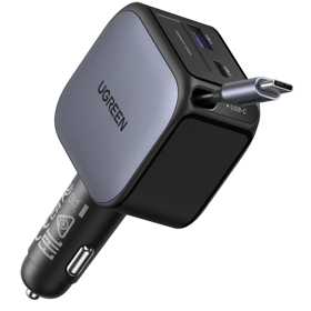 Car Charger With Retractable Type-C Cable UGREEN EC602 (55212B) Nexode, 60W, Grey