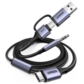 2-in-1 Audio Charger Adapter And AUX UGREEN CM772 (45009), 60W, 1.5m, Black/Grey