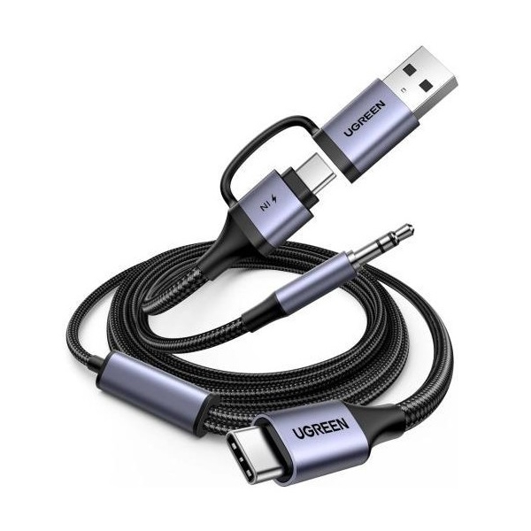 2-in-1 Audio Charger Adapter And AUX UGREEN CM772 (45009), 60W, 1.5m, Black/Grey
