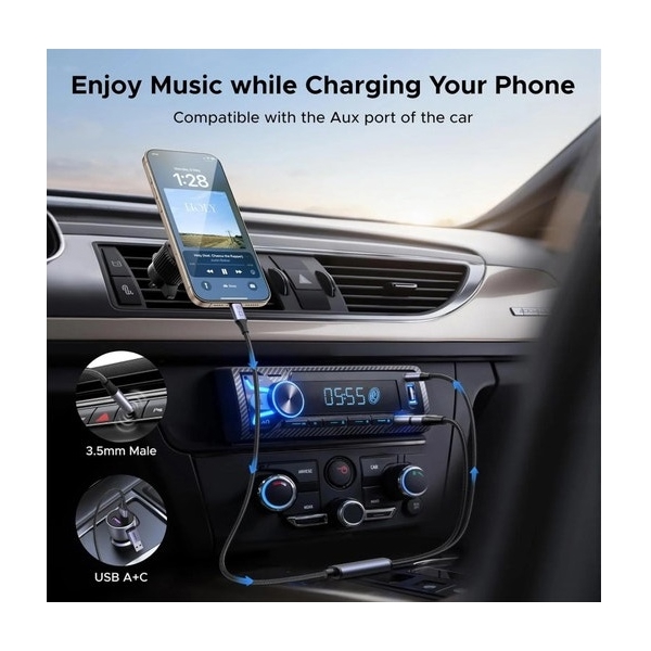 2-in-1 Audio Charger Adapter And AUX UGREEN CM772 (45009), 60W, 1.5m, Black/Grey