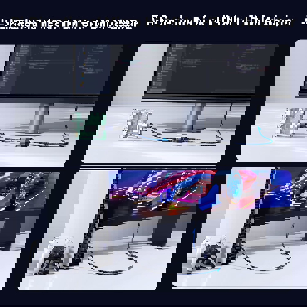 8K Micro HDMI to HDMI Cable UGREEN HD182 (65593), 20cm, Grey/Black