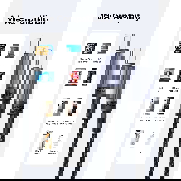 USB კაბელი UGREEN L532 (65907), 240W, Type-C to Type-C PD Fast Charging Cable, 1m, Grey/Black