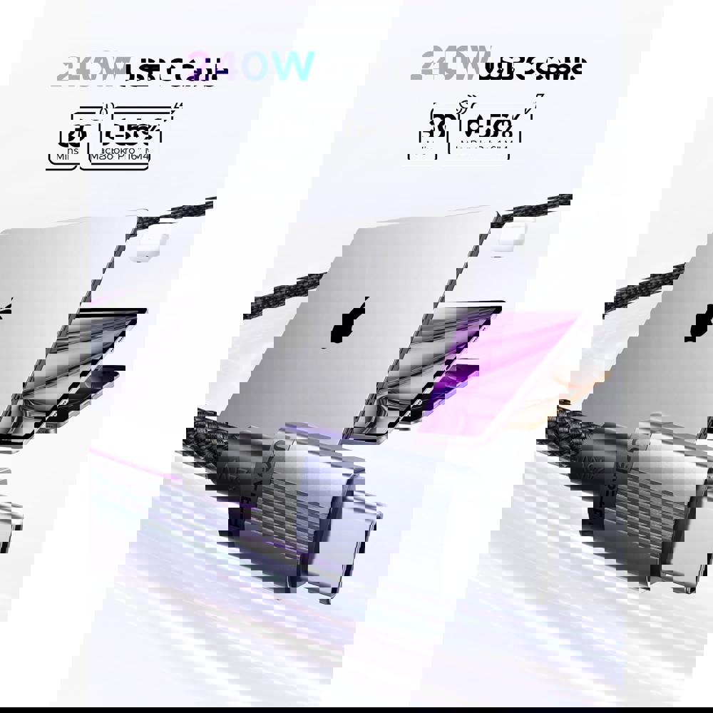 Type-C to Type-C PD Fast Charging Cable UGREEN L532 (65907), 240W, 1m, Grey/Black