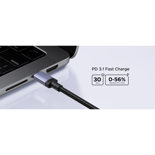 Type-C to Type-C PD Fast Charging Cable UGREEN L532 (65907), 240W, 1m, Grey/Black