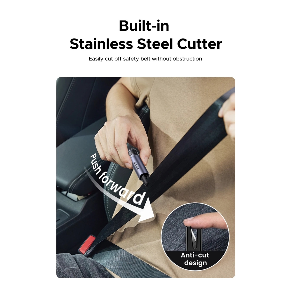 ავტომობილის უსაფრთხოების ჩაქუჩი UGREEN LP821 (35347), Car Safety Hammer, Grey/Black