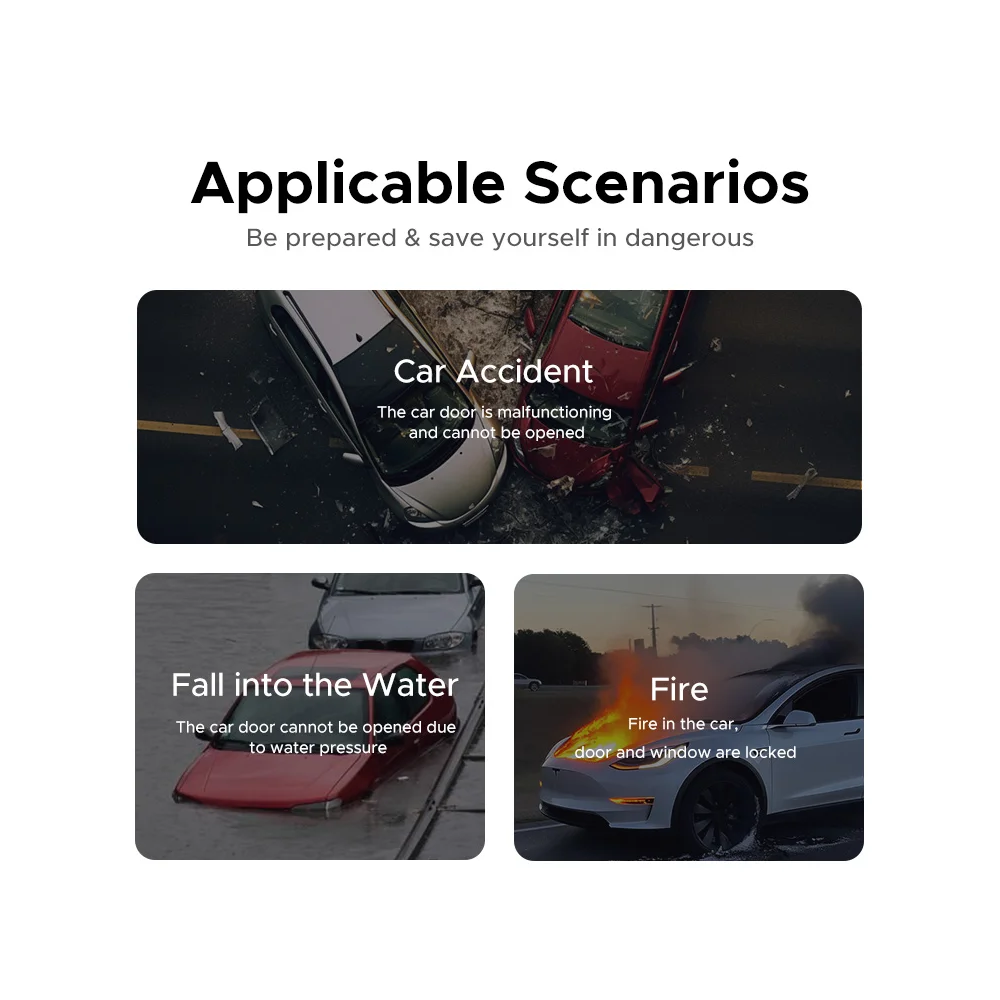 ავტომობილის უსაფრთხოების ჩაქუჩი UGREEN LP821 (35347), Car Safety Hammer, Grey/Black