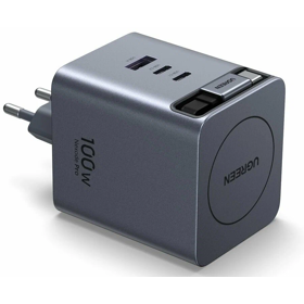 მობილურის დამტენი UGREEN X616 (65828), 100W, GaN Fast Charger with Retractable Cable, Grey