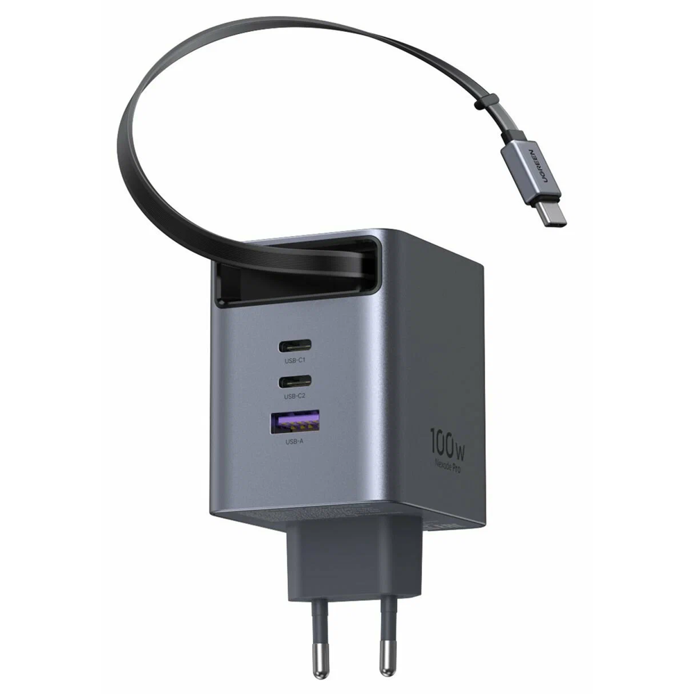 GaN Fast Charger with Retractable Cable UGREEN X616 (65828), 100W, Grey