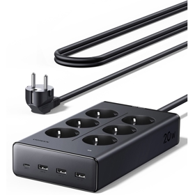 დენის გამანაწილებელი UGREEN S622 (75141), 6 Socket, USB, Type-C, 1.5m, Black