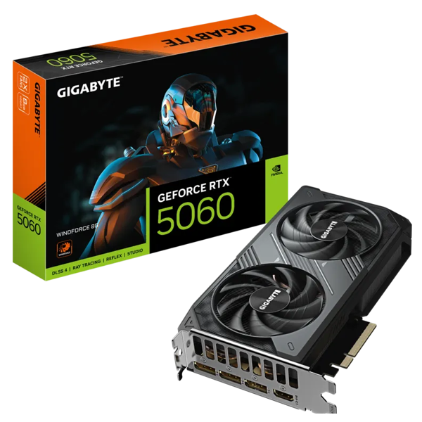 ვიდეო დაფა Gigabyte GV-N5060WF2-8GD WINDFORCE, GeForce RTX5060, 8GB, 128Bit, DP, HDMI, Black