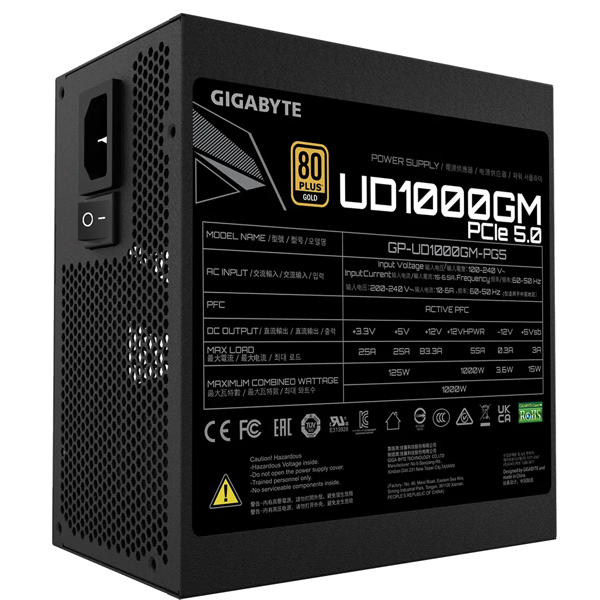 Power Supply Gigabyte GP-UD1000GM PG5, 1000W, 80PLUS Gold, Black