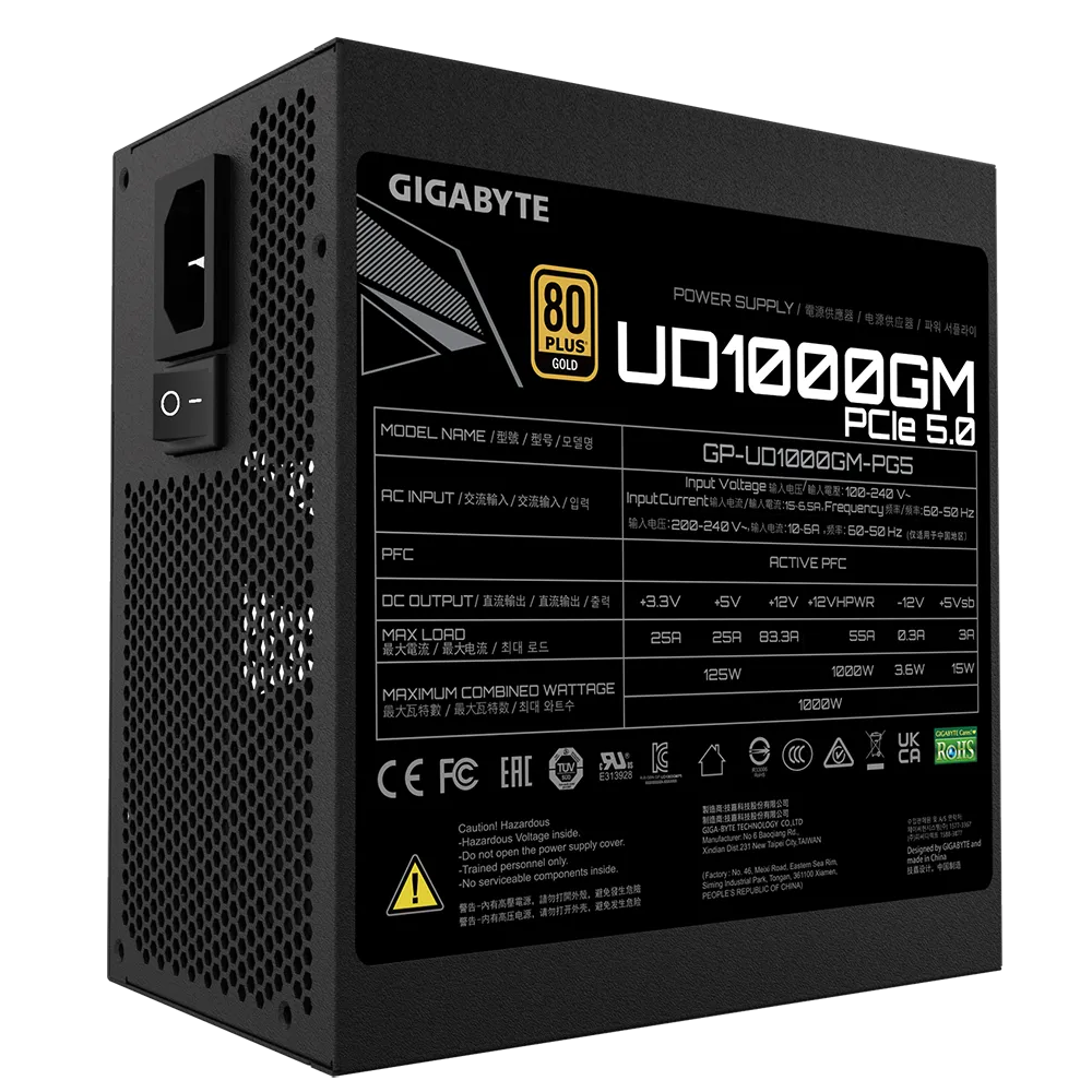 Power Supply Gigabyte GP-UD1000GM PG5, 1000W, 80PLUS Gold, Black