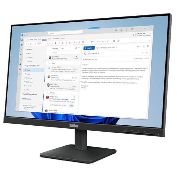 მონიტორი Lenovo 64B5KAT1EU ThinkVision S24-4e, 23.8", Monitor, FHD, IPS, HDMI, VGA, Black