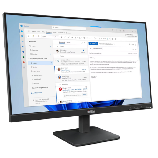 მონიტორი Lenovo 64B5KAT1EU ThinkVision S24-4e, 23.8", Monitor, FHD, IPS, HDMI, VGA, Black