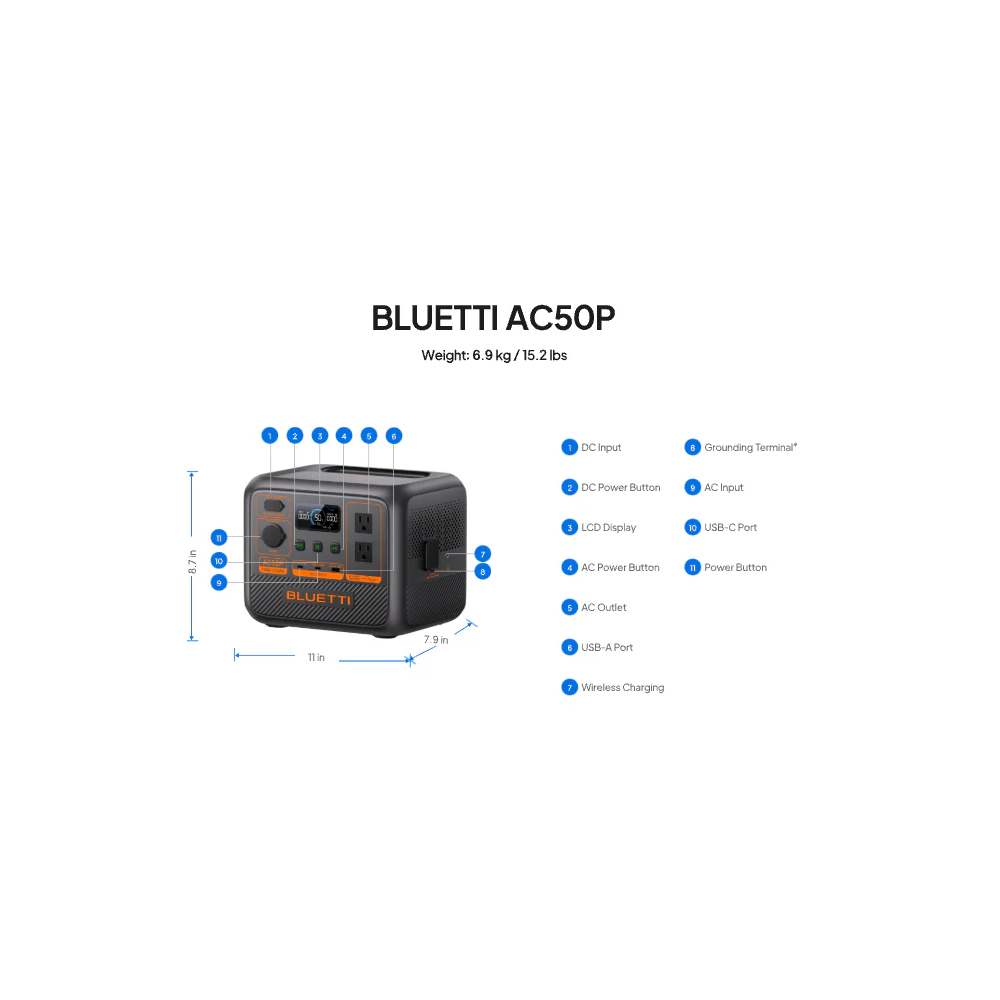 Portable Power Station Bluetti AC50P, 700W, USB-C, USB-A, Black