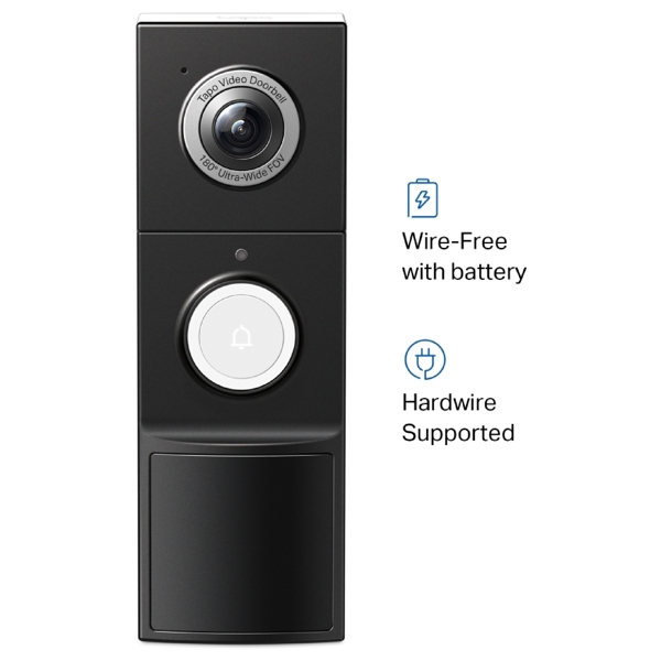 კარის ვიდეო ზარი TP-Link Tapo D235, Wire-Free Video Doorbell, 2K 5MP, 2-Way Audio, Night Vision, Black