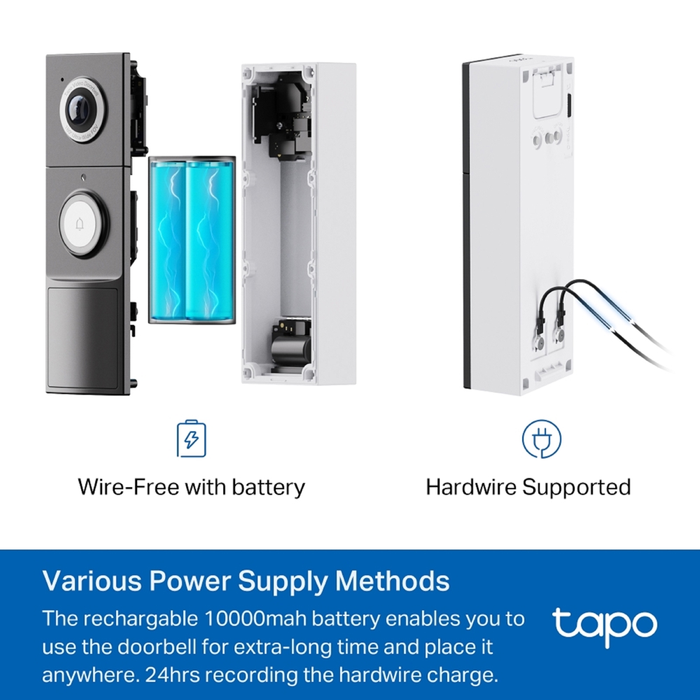 Wire-Free Video Doorbell TP-Link Tapo D235, 2K 5MP, 2-Way Audio, Night Vision, Black