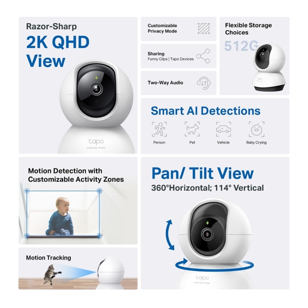 ვიდეო სათვალთვალო კამერა TP-Link Tapo C220, WiFi Home Security Camera, White