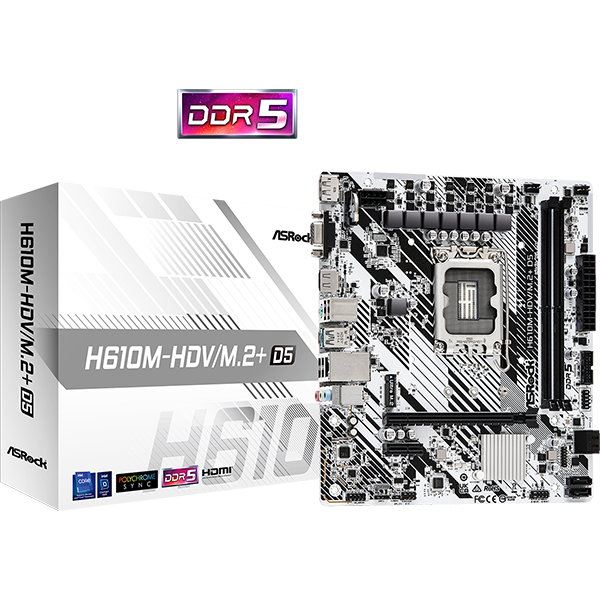 დედა დაფა ASRock 90-MXBM50-A0UAYZ H610M-HDV/M.2+ D5, LGA1700, DDR5, 96GB