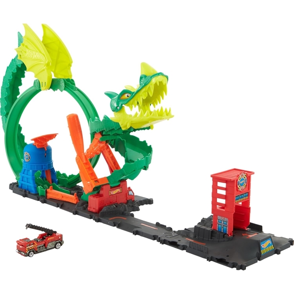 Mattel HDP03 Hot Wheels City Dragon Drive Firefight, Green
