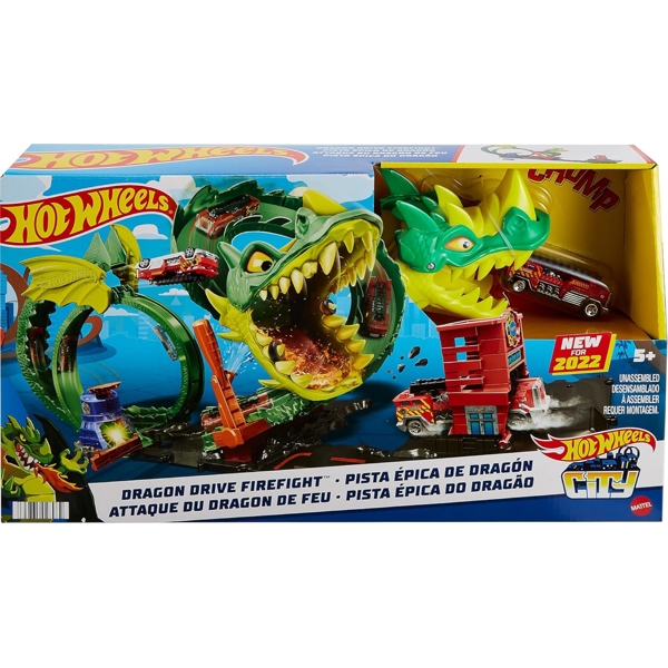 Mattel HDP03 Hot Wheels City Dragon Drive Firefight, Green