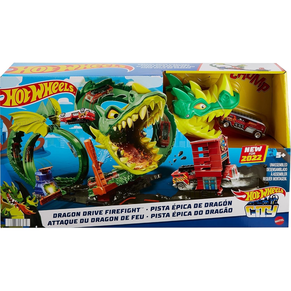 Mattel HDP03 Hot Wheels City Dragon Drive Firefight, Green