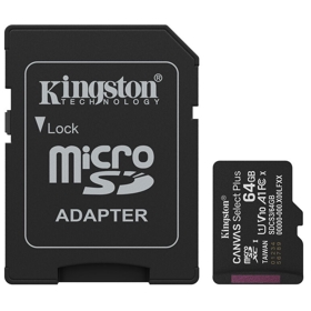 მეხსიერების ბარათი Kingston SDCS3/64GB Canvas Select Plus Gen3, 64GB, microSDXC, UHS-I, U1, Black