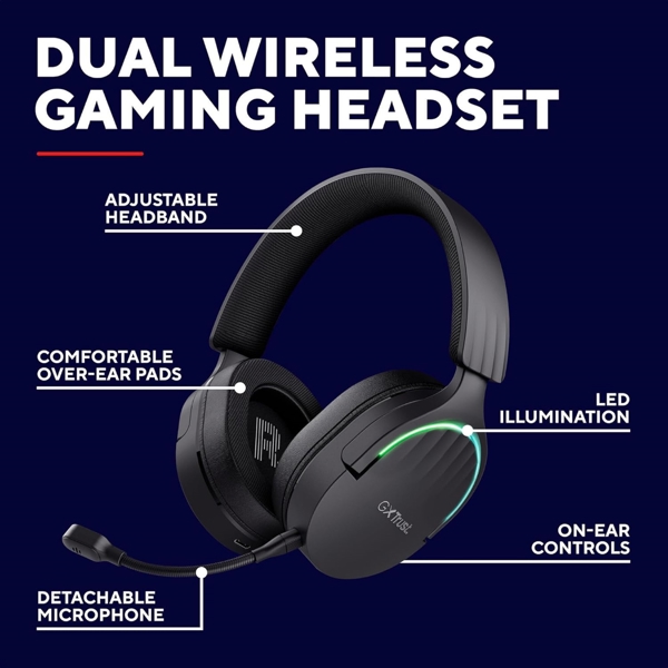 ყურსასმენი Trust 24901 GXT491 FAYZO, Gaming Headset, Wireless, Bluetooth, USB, 3.5mm, Black